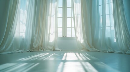 Obraz premium Backlit window with white curtains in empty room : Generative AI