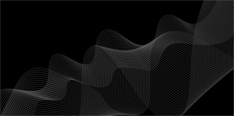 : Abstract black background with whit line. Modern template abstract design flowing particles digital frequency track equalizer. abstract wave line for banner, wallpaper background with wave design