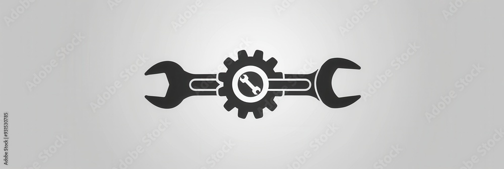 Aufkleber a minimalistic logo combines a wrench and gear, representing repair and mechanical work with a conte
