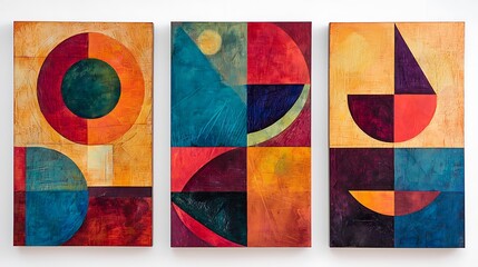 Set of three abstract geometric art panels
