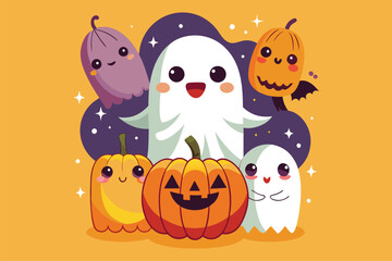 CUTE  ghost pumpkin   Art Illustrations vector 18.eps