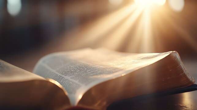 A beautifully illuminated open book with sun rays highlighting its pages, symbolizing knowledge and inspiration.
