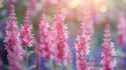 Obraz premium Close up of salvia pink amistad flowers in bloom : Generative AI