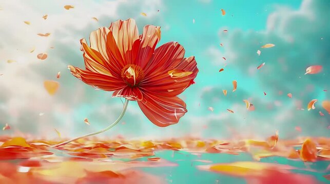 a flower faling from the sky,