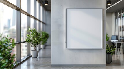 corporate branding identity logo display white blank frame mockup with modern business offices reception background as banner with copy space area mock up : Generative AI