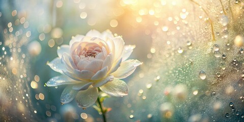 frosted glass antique aperture subtle bokeh creamy whites softbox lighting delicate petals pastel shades romantic evanescent morning dew