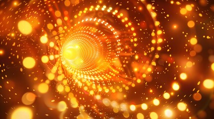 Abstract orange glowing background with swirling light particles and bokeh lights