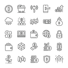 Cryptocurrency line icons collection. Editable stroke. For website marketing design, logo, app, template, ui, etc. Vector illustration.
