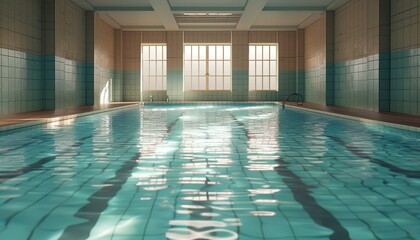 Obraz premium Empty Indoor Swimming Pool with Light Making Water Transparent and Beautiful