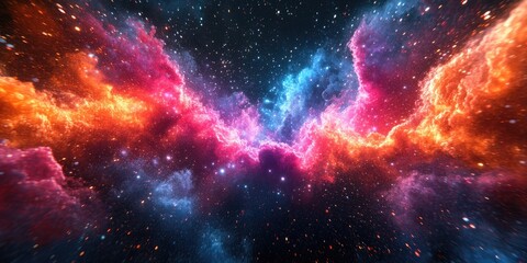 Fototapeta premium Cosmic Nebula with Red, Blue, and Pink Gas Clouds