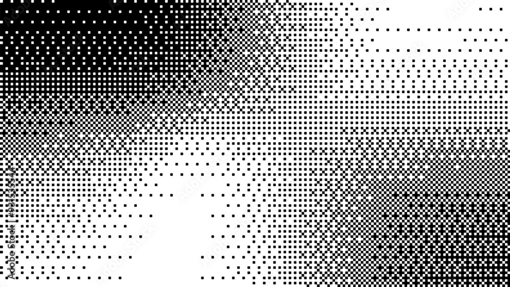 Wall mural pixelated bitmap gradient texture.8 bit video game screen wallpaper black and white dither pattern b