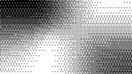 Pixelated bitmap gradient texture.8 bit video game screen wallpaper Black and white dither pattern background.	
