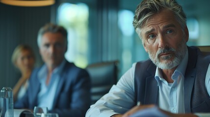 Obraz premium Portrait employee and mature man in boardroom confidence and CEO in corporate and auditor Office bookkeeper and person on table business meeting and collaboration for planning and proj : Generative AI