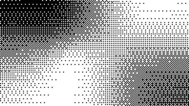 Pixelated bitmap gradient texture.8 bit video game screen wallpaper Black and white dither pattern background.	
