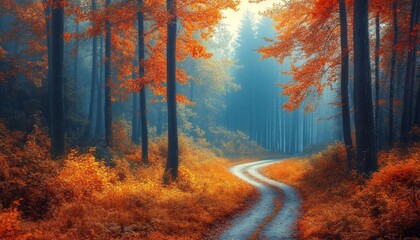 Obraz premium Colorful Autumn Forest with Sunlight Filtering Through the Trees