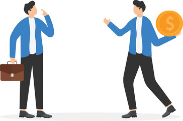 a man in a business suit hides money from another man,

