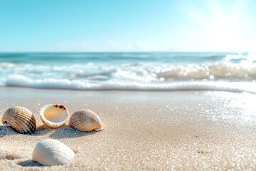 Obraz premium A sunny beach scene with gentle waves washing onto the shore