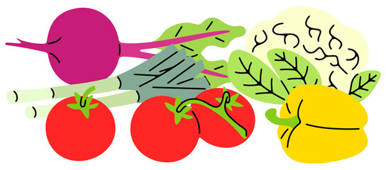 Vegetables and farmer market. Food, meal, grocery and agriculture, illustration