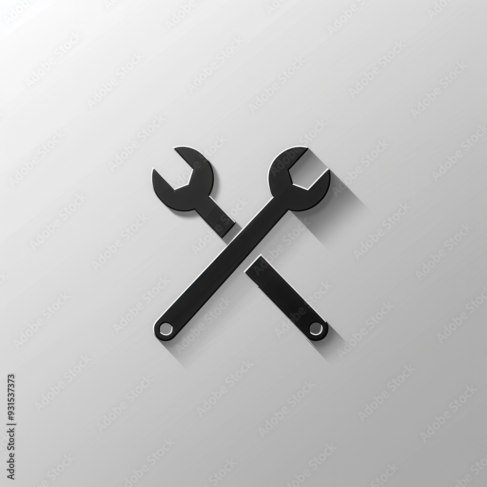 Poster a modern logo features crossed wrenches in black against a light gray background, symbolizing tools 