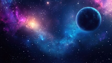 Obraz premium A single planet in a deep space with nebulae and a scattering of stars.