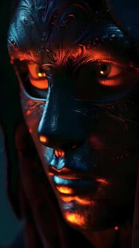 Video vertical tenebrist recreation of woman with venetian carnival mask