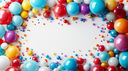 Colorful party balloons frame border isolated on white background Creative layout Flat lay top view Design element : Generative AI