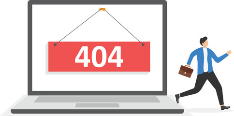 red sign with an error of 404 on the laptop screen,

