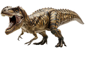 Fototapeta premium Detailed image of Carcharodontosaurus on a white background, focusing on its robust structure, large size, and unique characteristics for a precise depiction