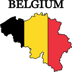 Silhouette of Belgium with flag. Map of Belgium. Print on T-shirt, cup, etc.