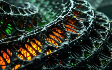 Spheres and hexagons in an abstract sci-fi setting surround this futuristic abstract digital work.