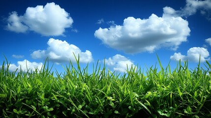 Obraz premium The endless grassland extends to the horizon, and the white clouds drifting under the vast sky cast shadows. The gentle breeze brushes against the tall grass, capturing the tranquility of nature.
