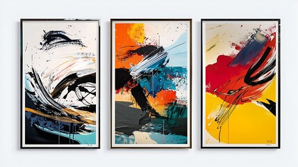 Set of three art posters with abstract design