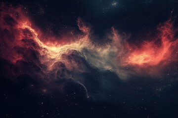 Banner with orange dark night sky with stars, nebula and galaxies. Square view. Cosmic universe with stunning galaxy and stars in space background.
