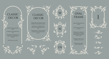 Collection of decorative elements. Oval frames and monograms.