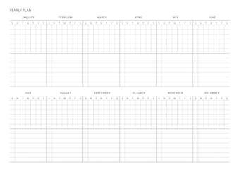 A year plan template with a simple and minimal style. Note, scheduler, diary, calendar, planner document template illustration.