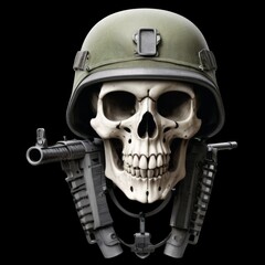 Skull with military helmet and rifle