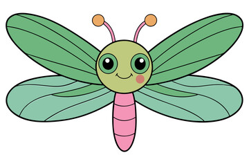 Dragonfly Vector Illustration - Linocut, Kawaii, Cartoon, Clipart, Line Art Design