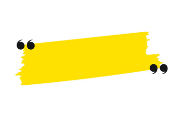 Hand drawn marker line with quote sign. Yellow stroke and quote mark. Colorful design element. Speech mark symbol. Vector illustration