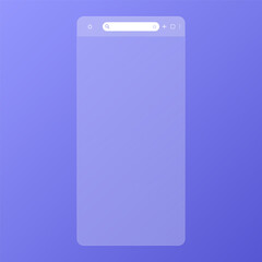 Transparent browser window for smartphone. Window internet browser with toolbar and search bar. Blank screen website mockup on violet background. Template design for ui, ux, app. Vector illustration