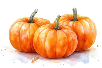 Fototapeta premium Watercolor Illustration of Three Pumpkins