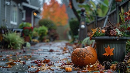 Frontyard decorations for the Thanksgiving holiday season Gresham Oregon : Generative AI