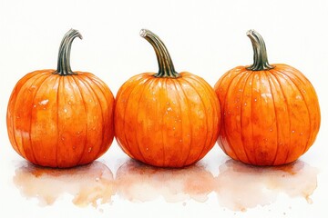 Obraz premium Three Orange Pumpkins Watercolor Illustration