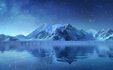 winter mountain landscape with lake