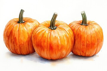 Fototapeta premium Watercolor Illustration of Three Pumpkins