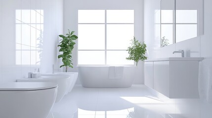 Fototapeta premium A clean white bathroom with minimal fixtures, showing how white space can create a sense of purity and calm.
