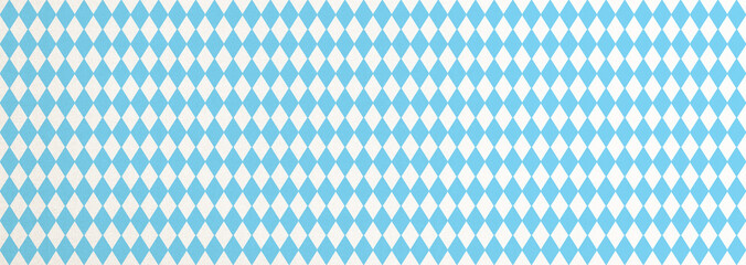 Oktoberfest background with blue Bavarian check seamless pattern, flag of Bavaria on white fabric canvas for Germany national festival celebration party
