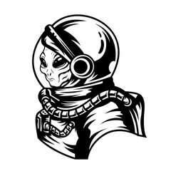 Astronaut Alien | Alien Invasion | Alien with Space Suit | Astronaut | Extraterrestrial | Explorer Alien | Cosmonaut | Space Alien | Original Illustration | Vector and Clipart | Cutfile and Stencil