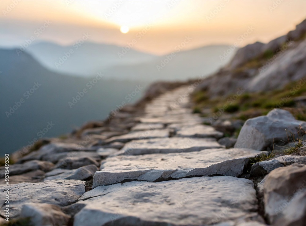 Sticker Rock Path On the Mountains - Panoramic View Closeup