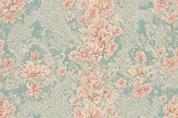 A vintage floral wallpaper with pastel colors and intricate lace patterns, Ai Generated