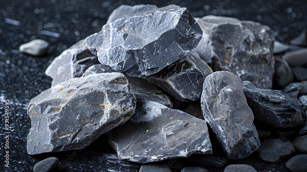 Poster natural stones on a dark background for product presentation : generative ai
